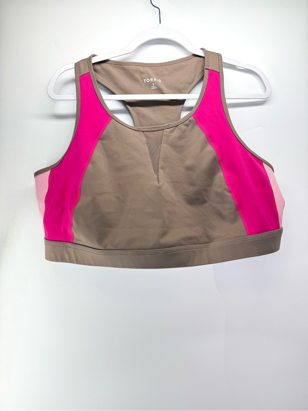 Torrid Pullover Wireless Colorblock Sports Bra Taupe Hot Pink Size 3/3X